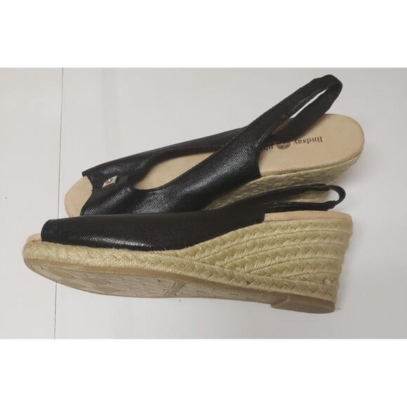 Lindsay Phillips Open Toe Espadrille Wedge Slingback Black Sandal Sz 9 NWBOX - Picture 13 of 13